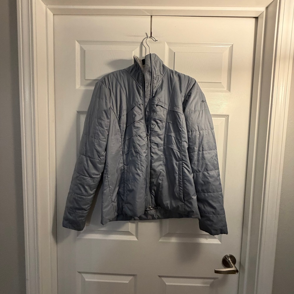 Columbia‎ Puffer Jacket Blue Gray Medium Quilted Omni-Heat Hiking Outdoor